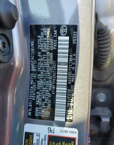 2017 Toyota Camry Le из США, поврежденный, VIN 4T1BF1FK2HU734077